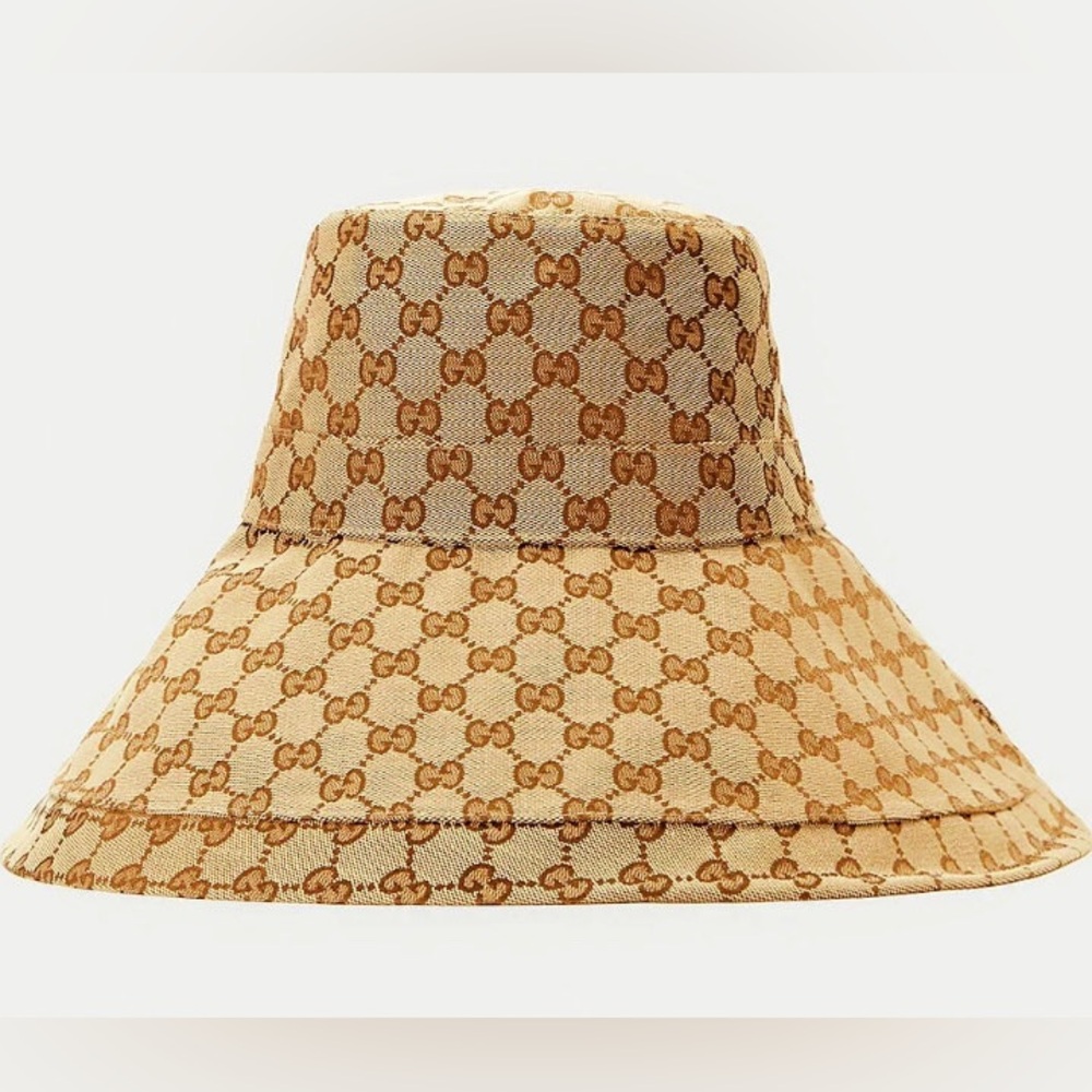 Gucci GG Monogram Bucket Hat Wide Large Brim Beige Tan Canvas Jacquard - Picture 2 of 15